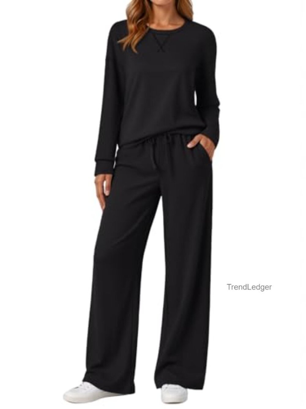 AUTOMET Womens 2 Piece Sweatsuit Lounge Pant Set Wide Leg Pockets Travel